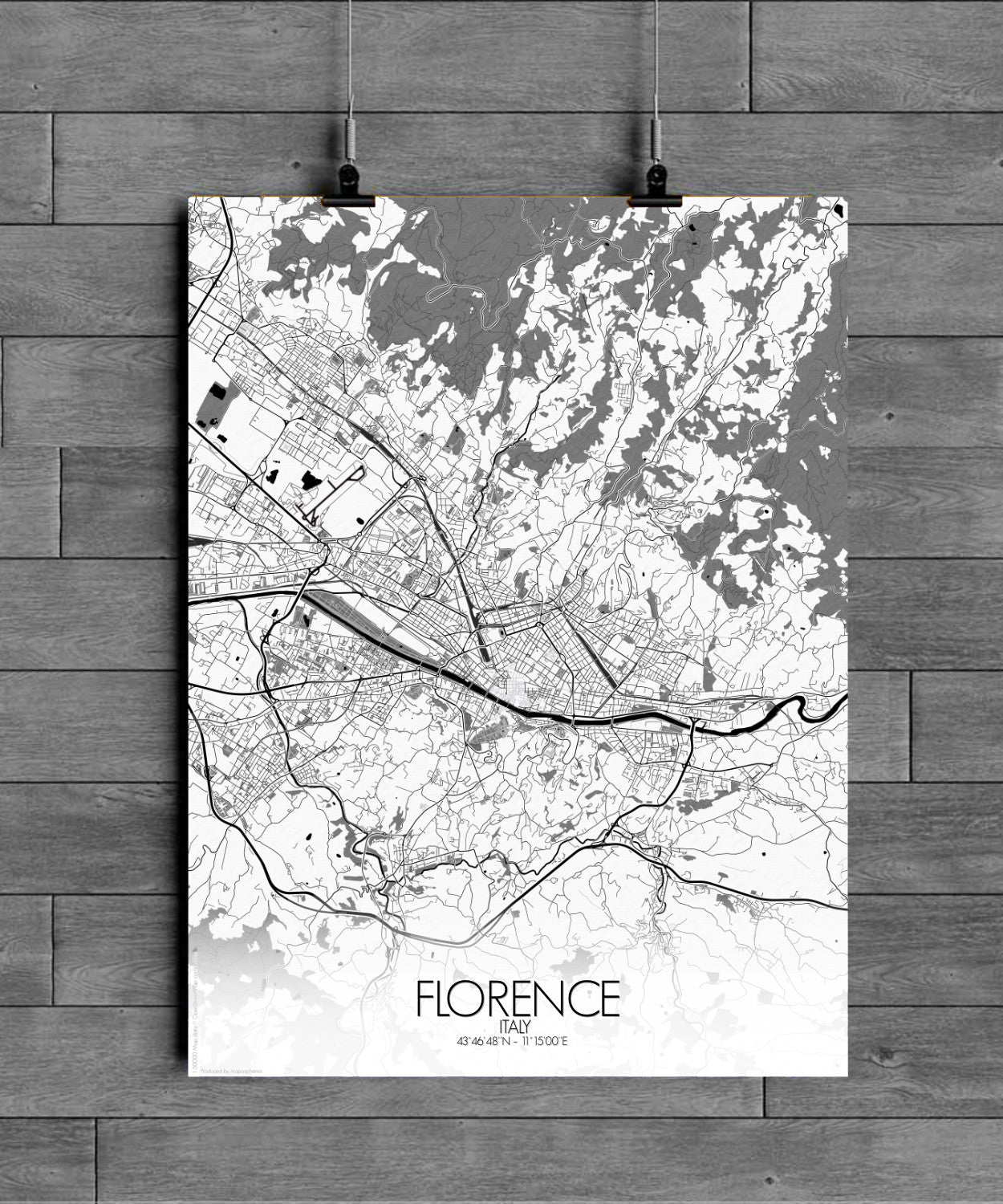 Mapospheres Florence Black and White full page design poster city map