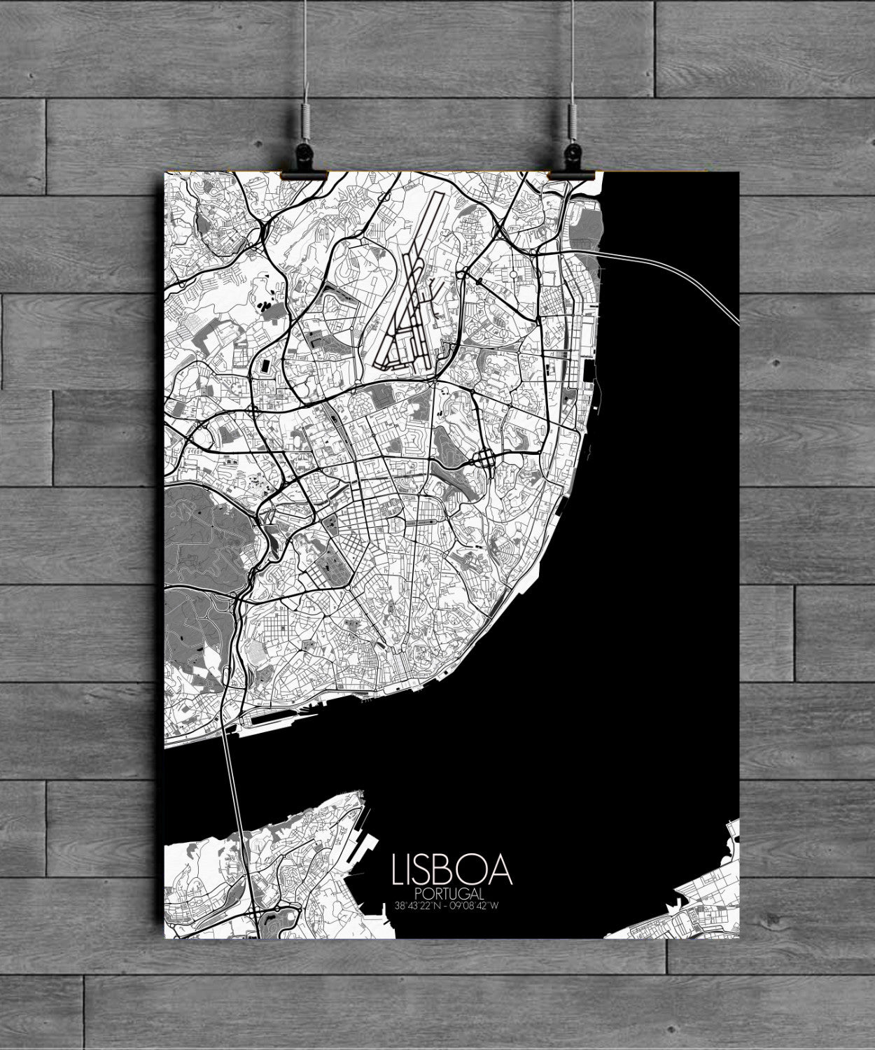 Mapospheres Lisbon Black and White full page design poster city map