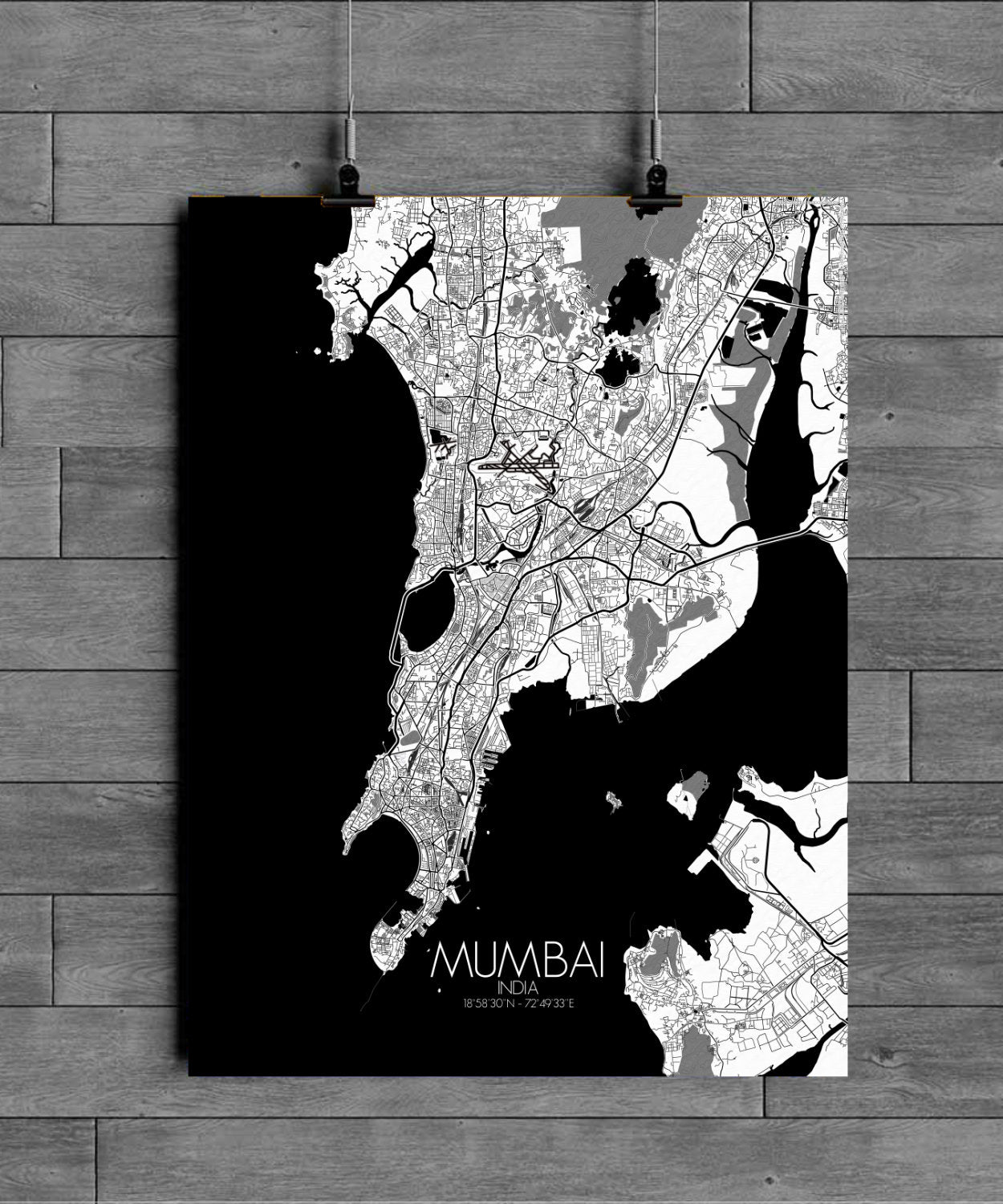 Mapospheres Mumbai Black and White full page design poster city map