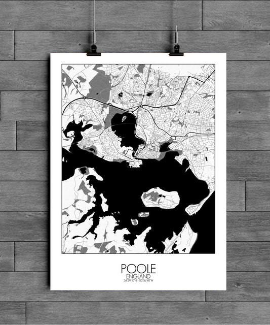 Mapospheres Poole Black and White full page design poster city map