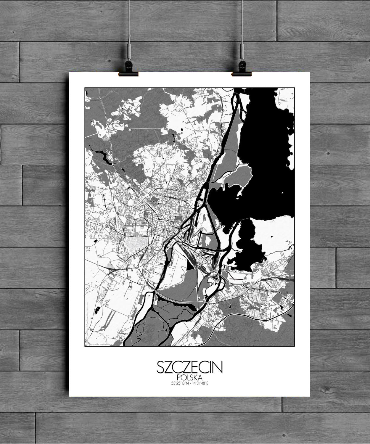 Mapospheres Szeczin Black and White full page design poster city map