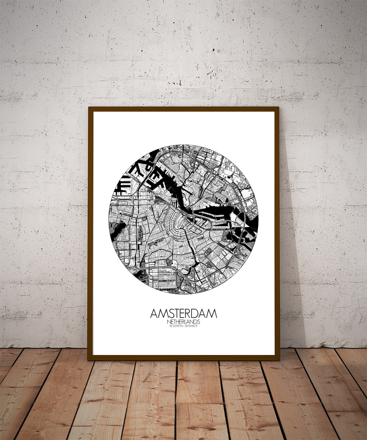 Mapospheres Amsterdam Black and White dark round shape design poster city map
