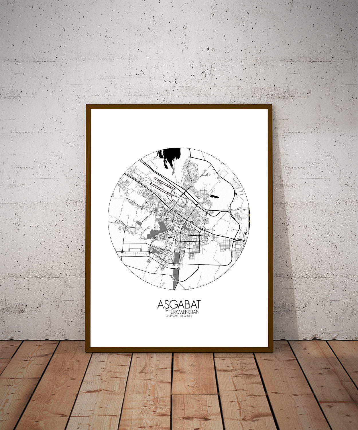 Mapospheres Ashgabat Black and White dark round shape design poster city map