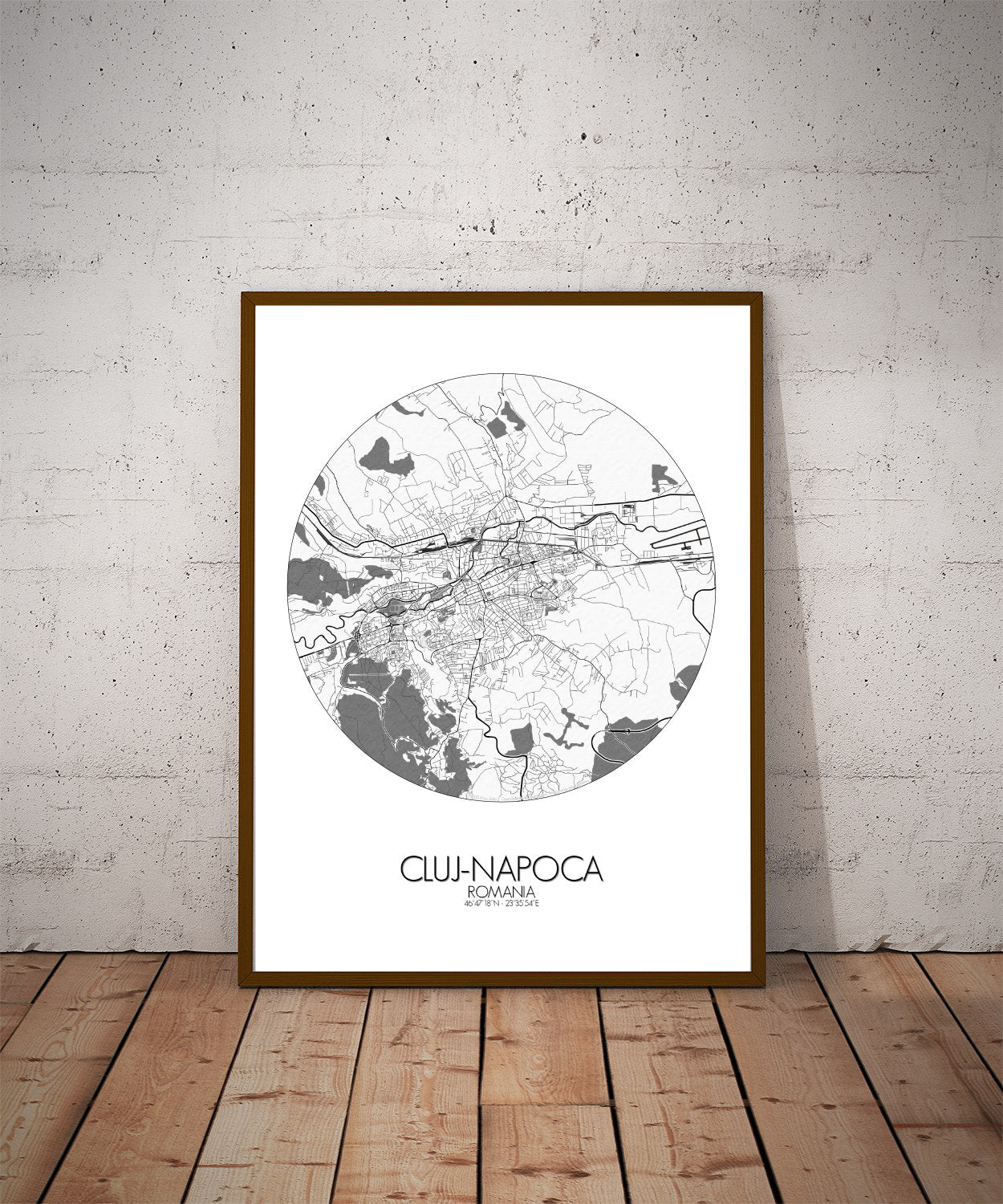 Mapospheres Cluj-Napoca Black and White dark round shape design poster city map