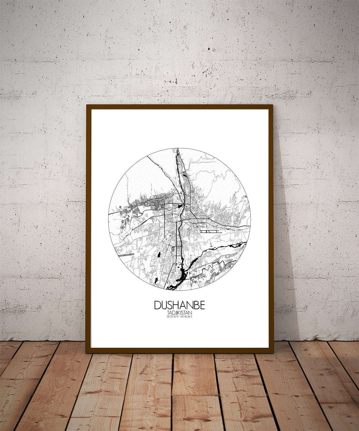 Mapospheres Dushanbe Black and White dark round shape design poster city map