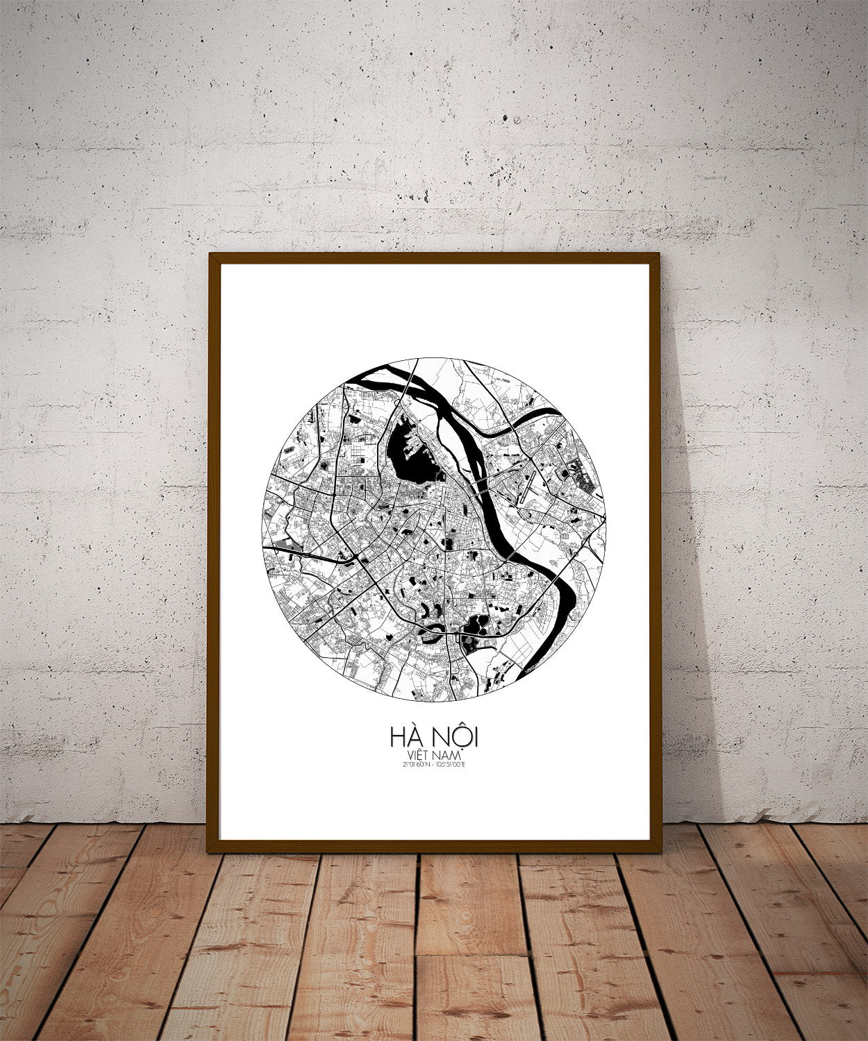 Mapospheres Hanoi Black and White dark round shape design poster city map