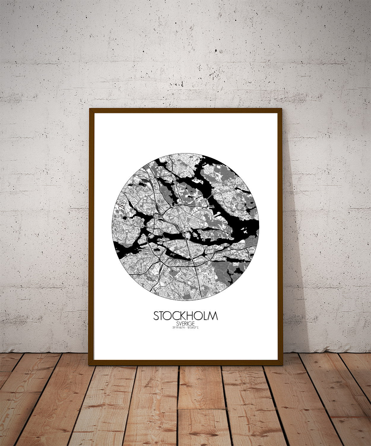 Mapospheres stockholm Black and White round shape design poster city map