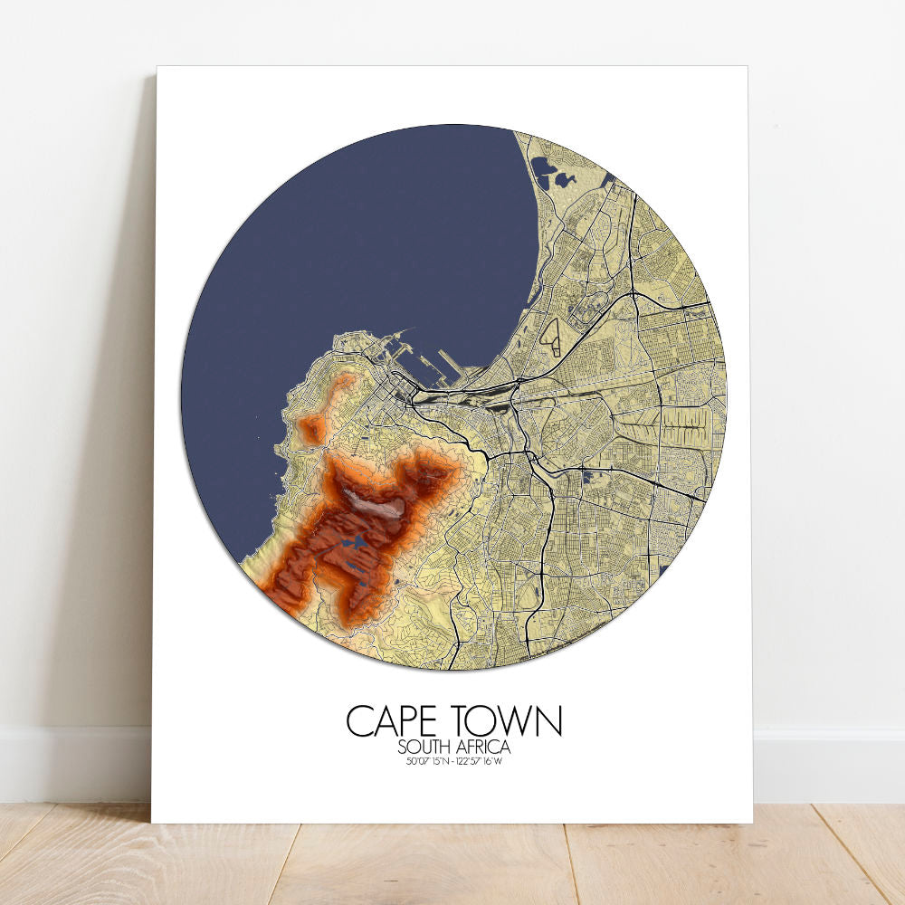 Mapospheres Cape Town Elevation map round shape design canvas city map