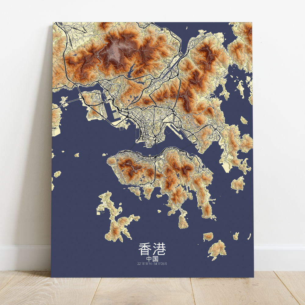 Mapospheres Hong Kong Elevation map full page design canvas city map