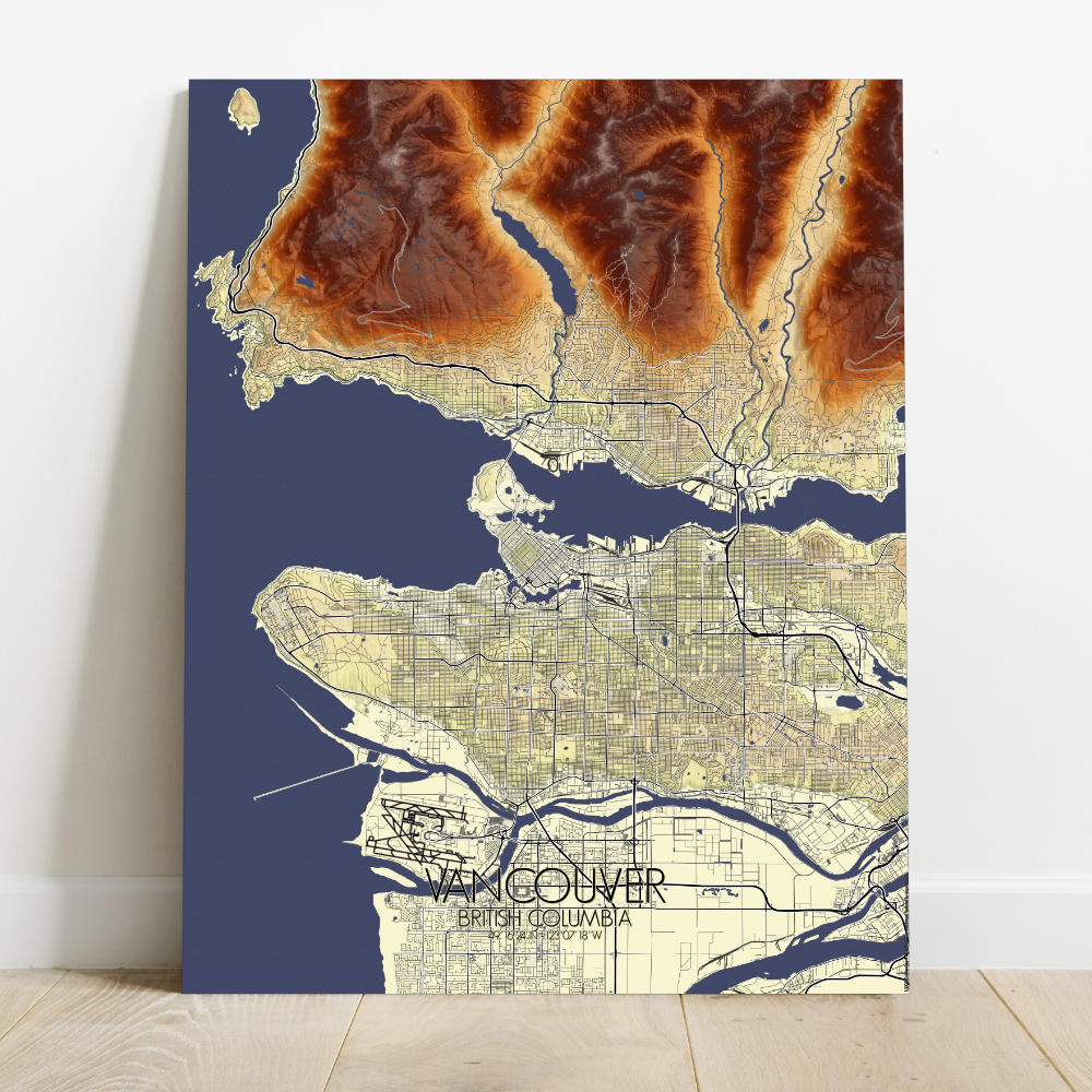Mapospheres Vancouver round shape design canvas elevation map
