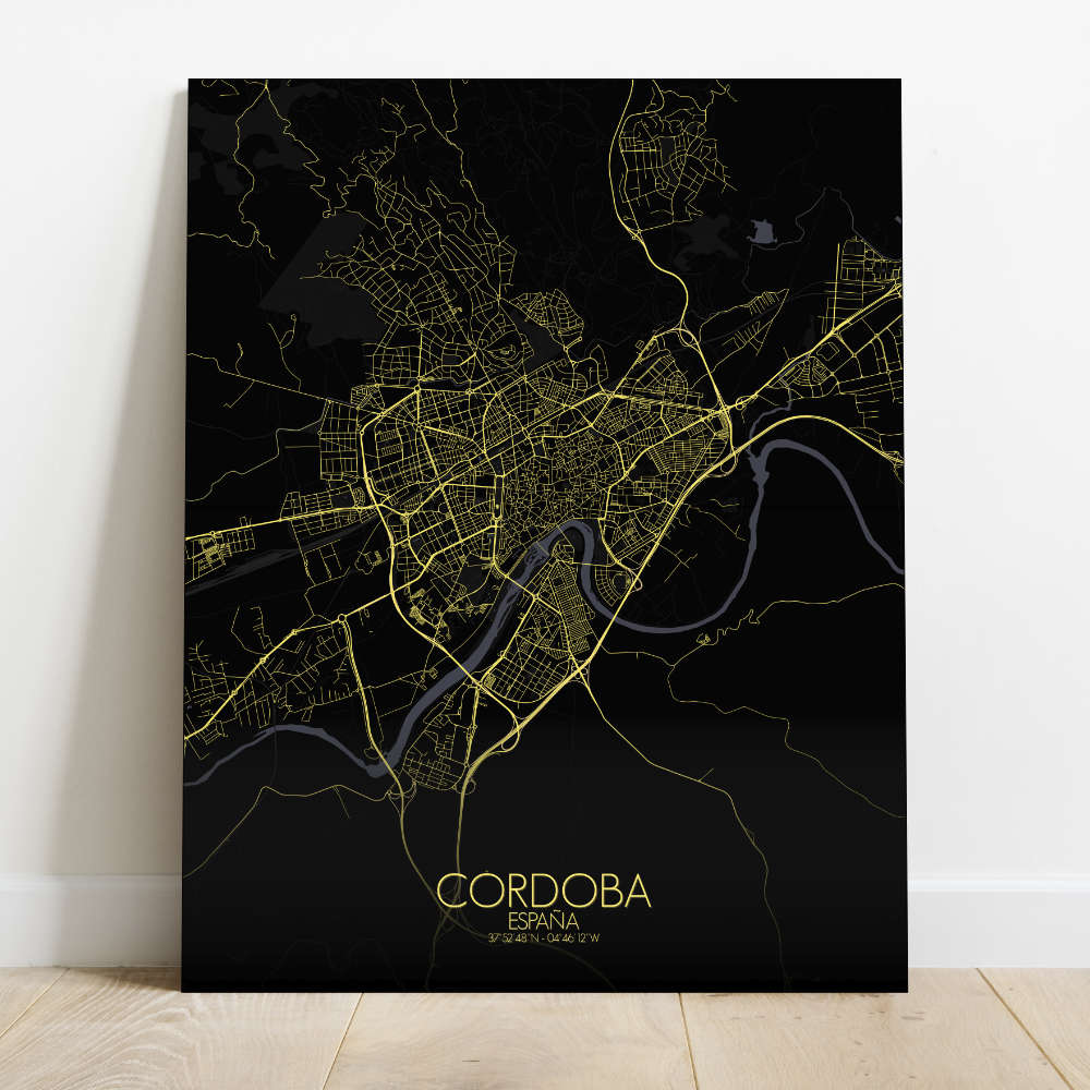 Mapospheres Cordoba Red dark round shape design canvas city map