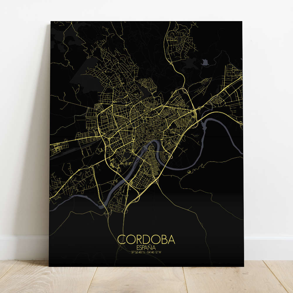 Mapospheres Cordoba Red dark round shape design canvas city map