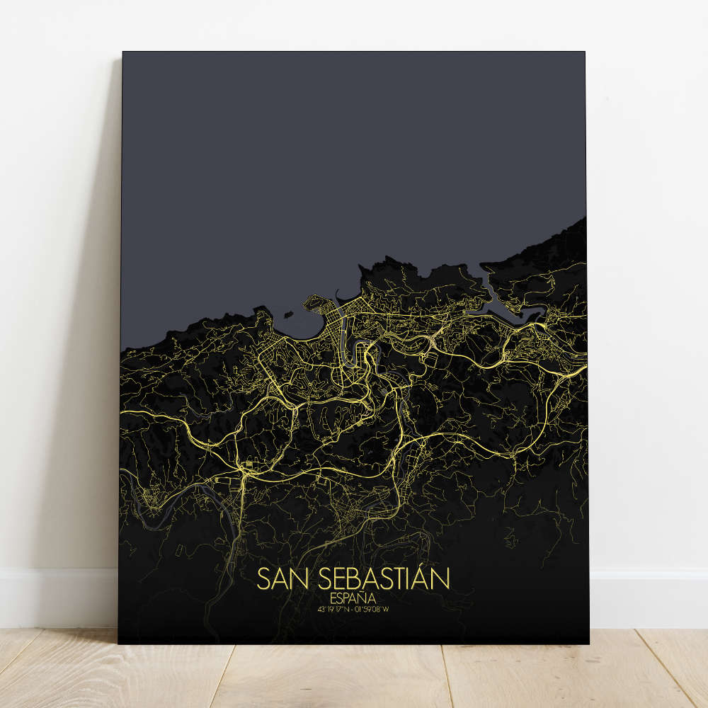 Mapospheres San Sebastian Red dark round shape design canvas city map