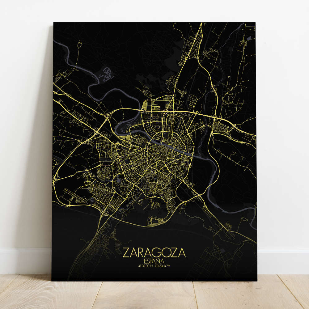 Mapospheres Zaragoza Red dark round shape design canvas city map
