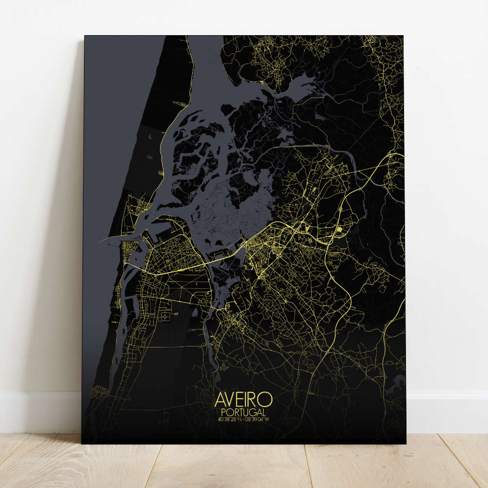 Mapospheres Aveiro Night round shape design canvas city map