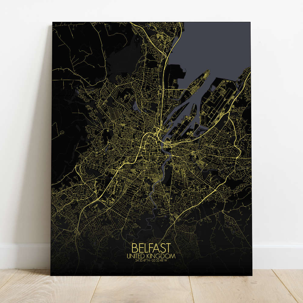 Mapospheres Belfast Night Design full page design canvas city map