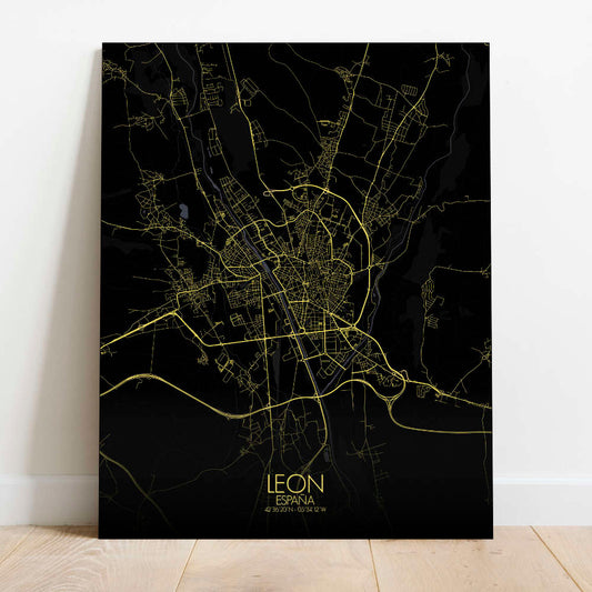 Mapospheres Leon Red dark round shape design canvas city map