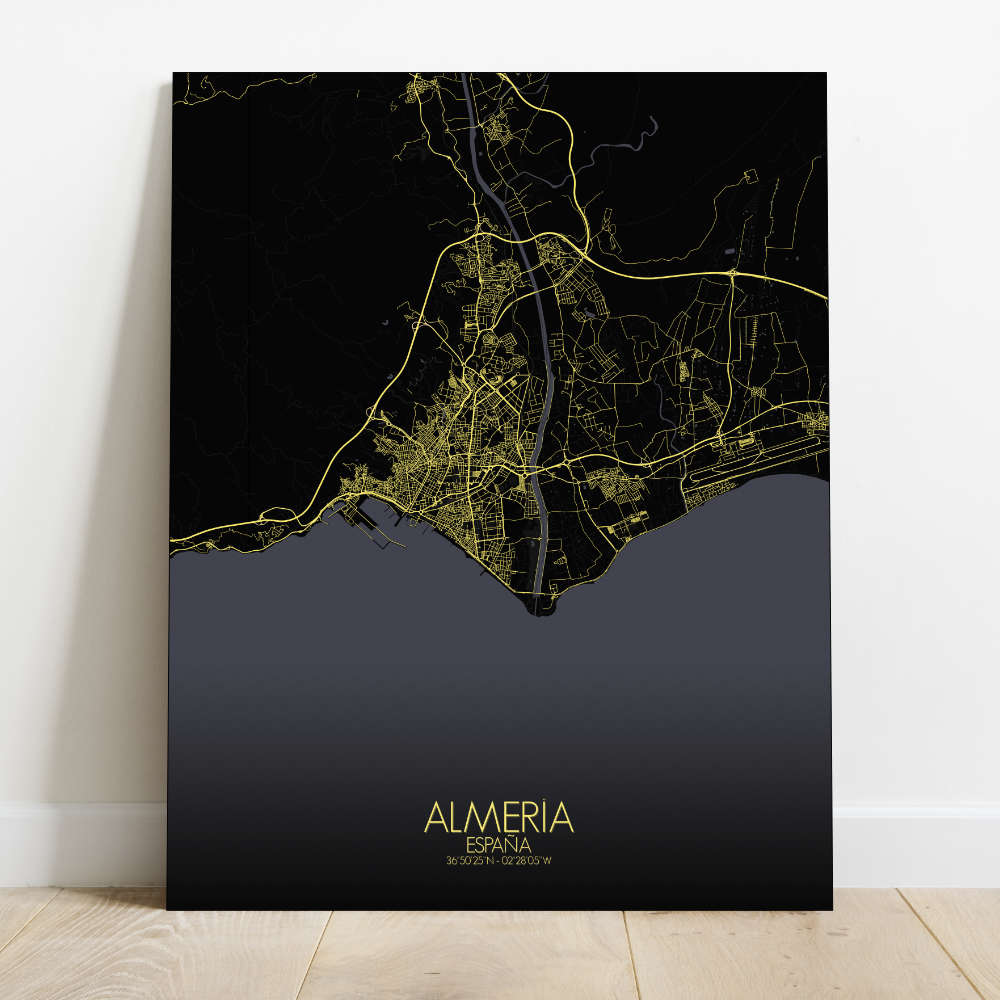 Mapospheres Almeria Red dark round shape design canvas city map