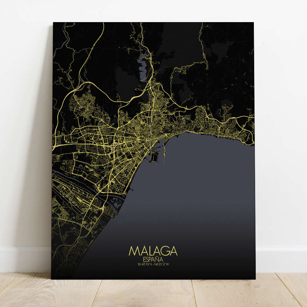 Mapospheres Malaga Red dark round shape design canvas city map