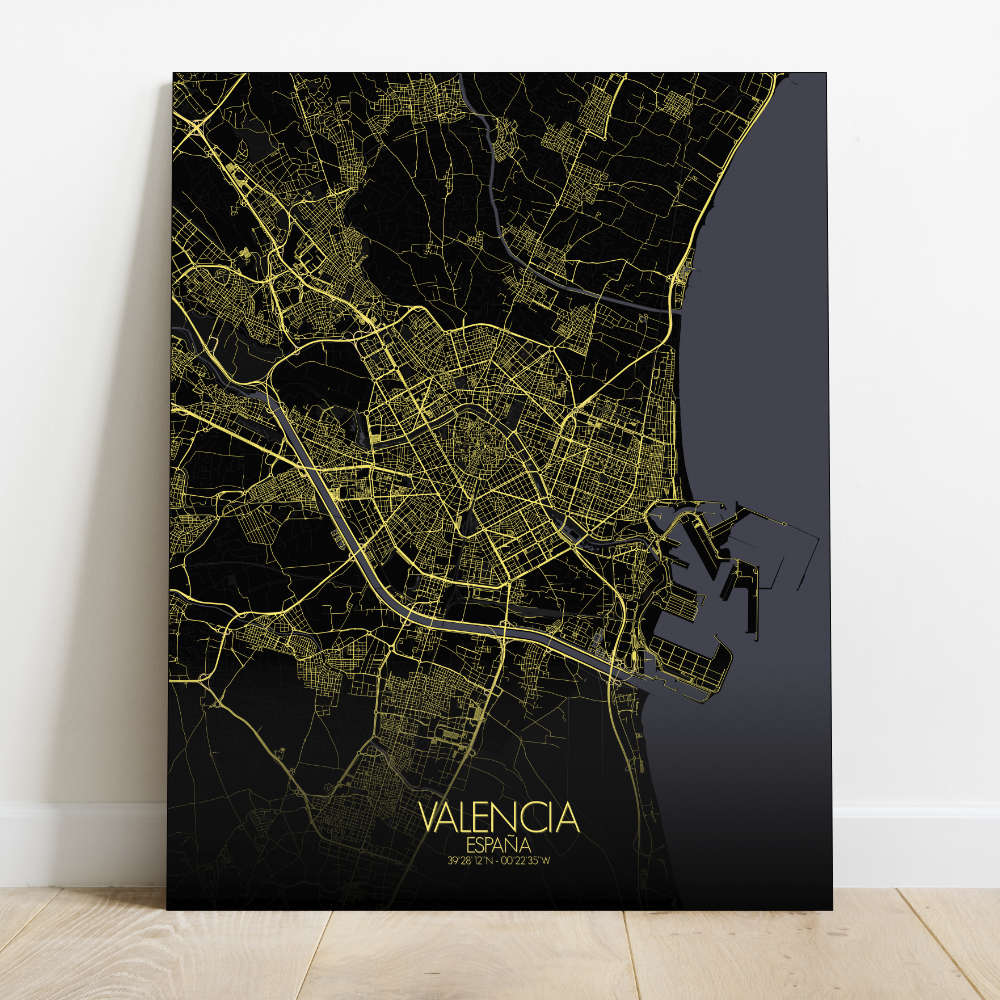 Mapospheres Valencia Red dark round shape design canvas city map