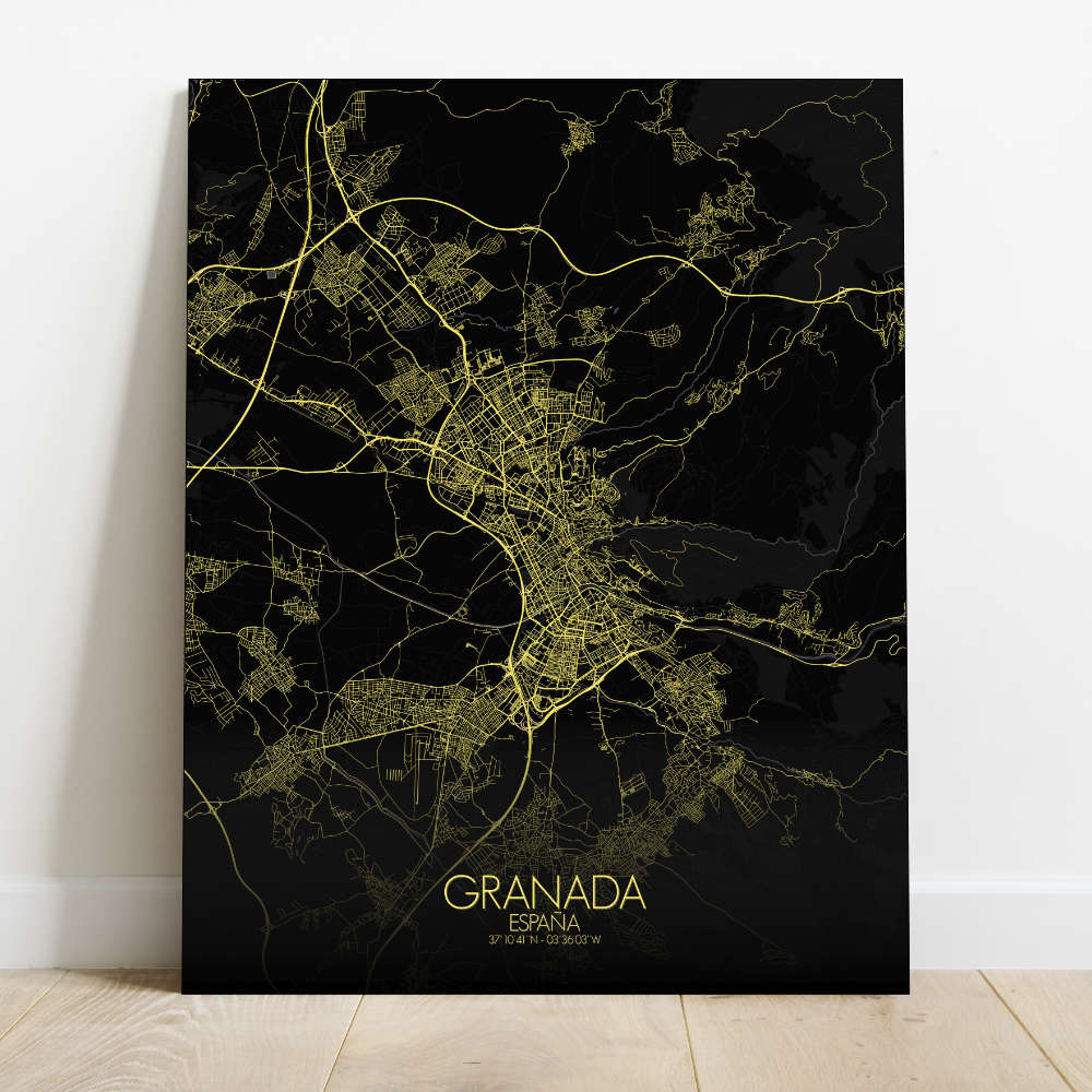 Mapospheres Granada Red dark round shape design canvas city map