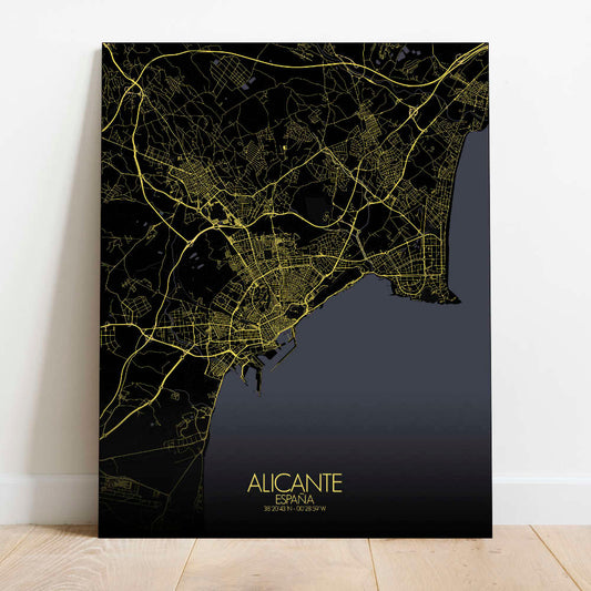 Mapospheres Alicante Red dark round shape design canvas city map