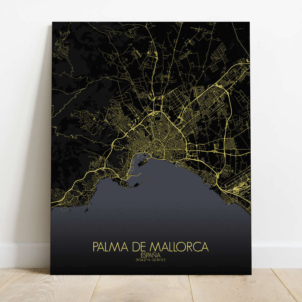 Mapospheres Palma Red dark round shape design canvas city map