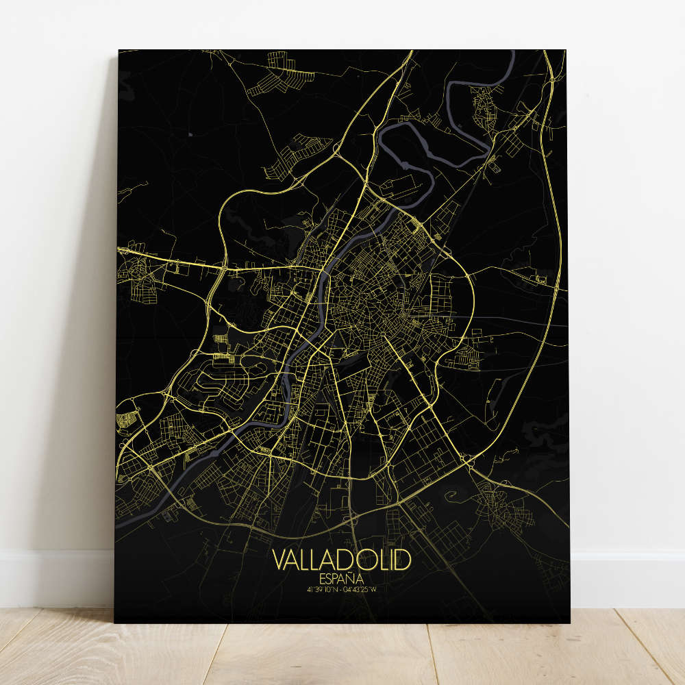 Mapospheres Valladolid Red dark round shape design canvas city map