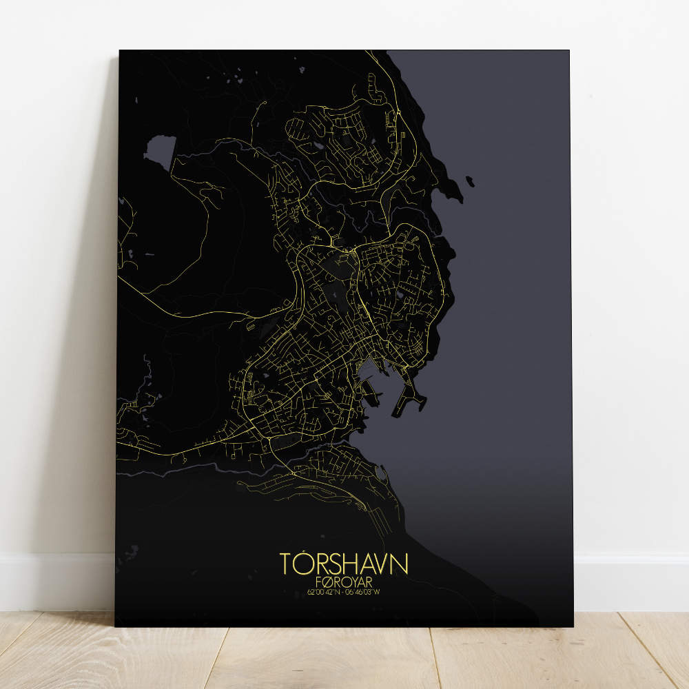 Mapospheres Torshavn Night Design full page design canvas city map