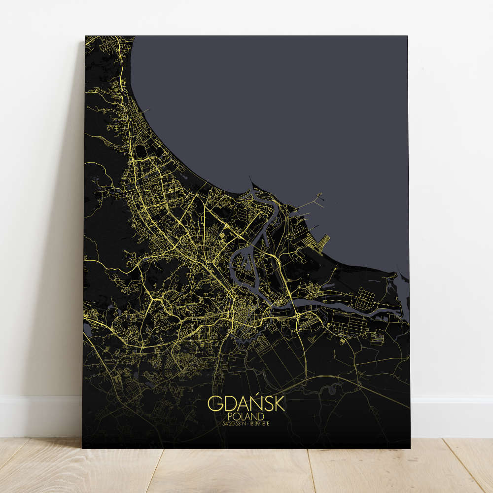 Mapospheres Gdansk Night Design full page design canvas city map