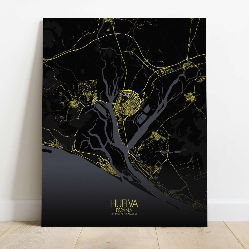 Mapospheres Huelva Night Design full page design canvas city map