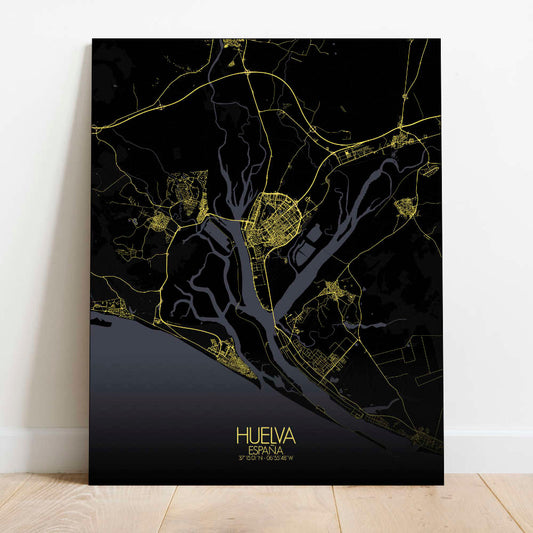 Mapospheres Huelva Night Design full page design canvas city map