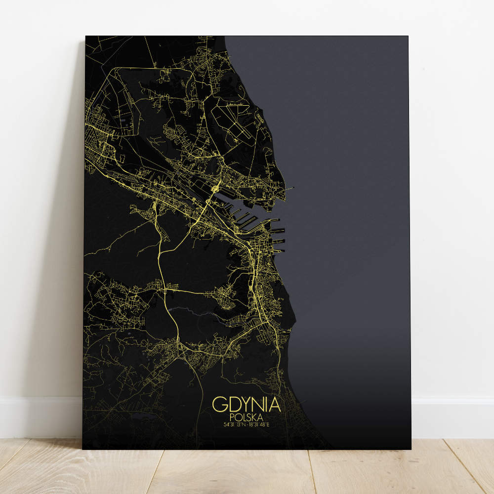 Mapospheres Gdynia Night Design full page design canvas city map