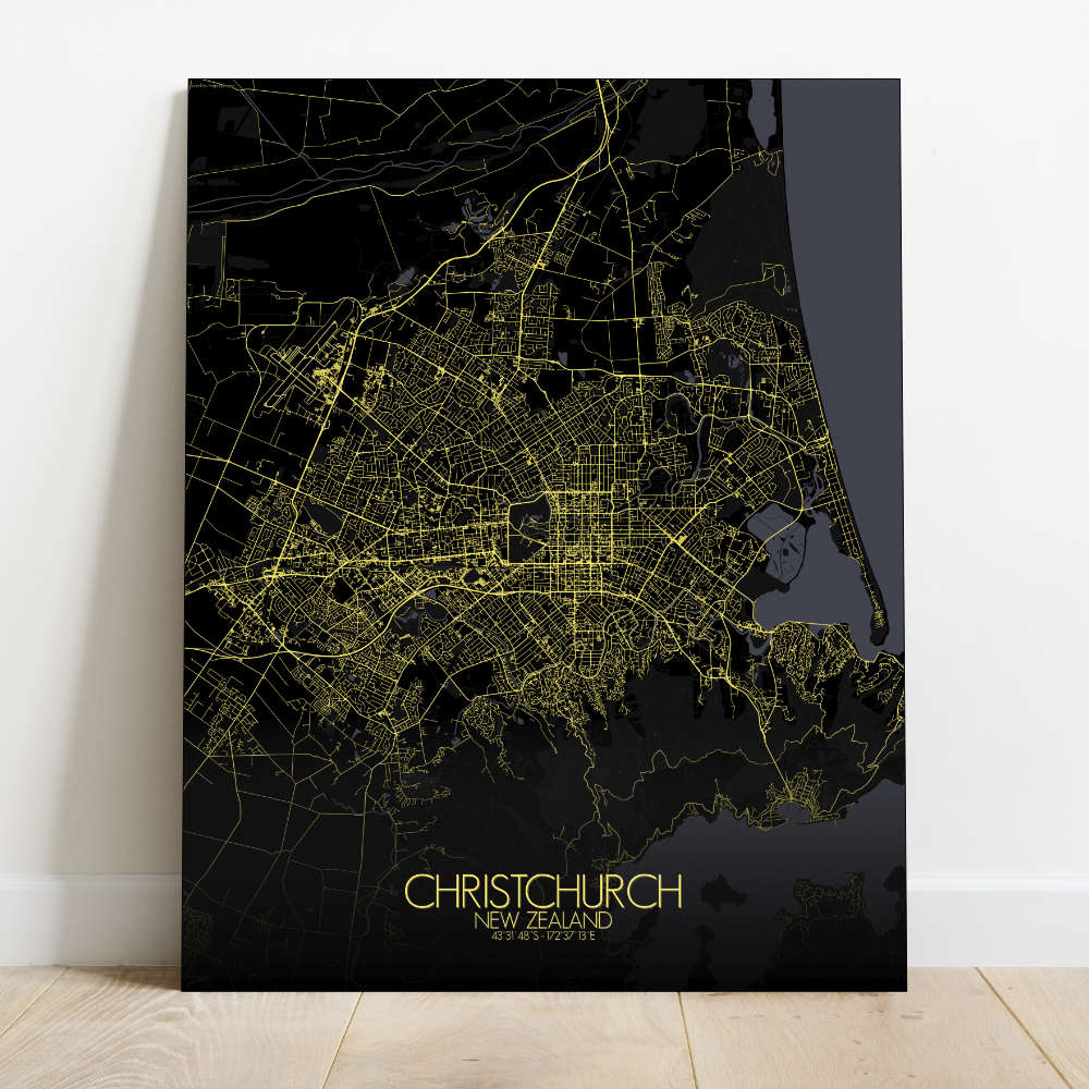 Mapospheres Christchurch Night Design full page design canvas city map