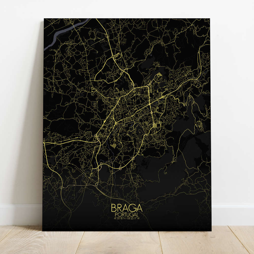 Mapospheres Braga Night round shape design canvas city map
