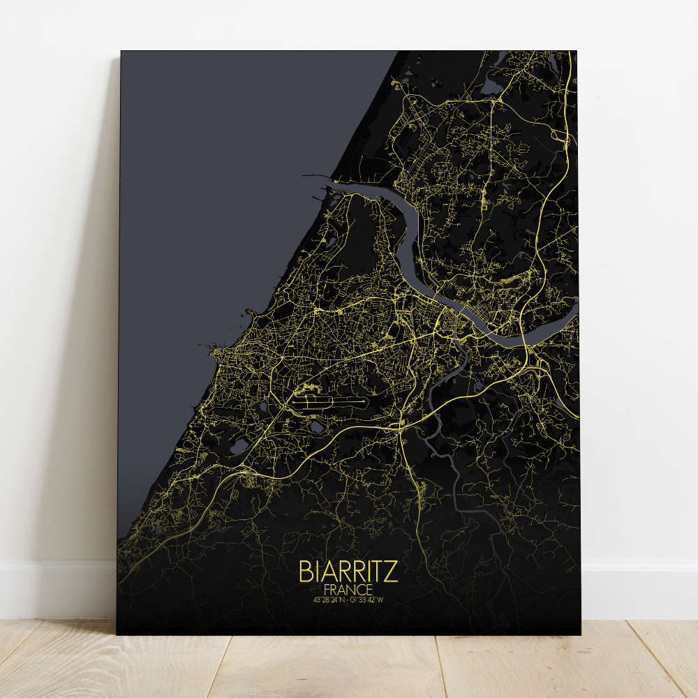 Mapospheres Biarritz Night Design full page design canvas city map