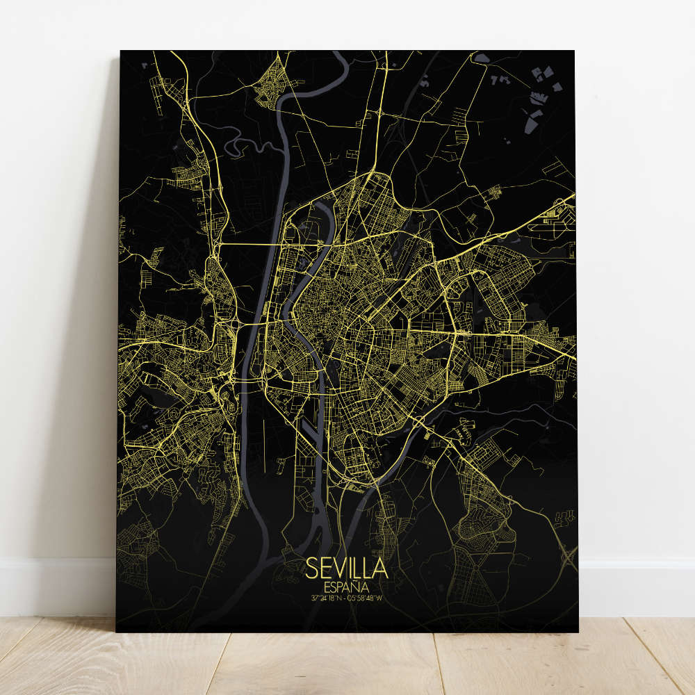 Mapospheres Sevilla Red dark round shape design canvas city map