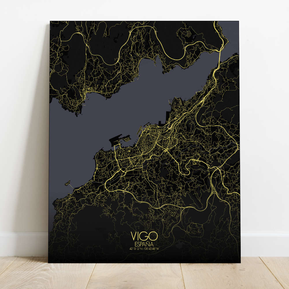 Mapospheres Vigo Red dark round shape design canvas city map