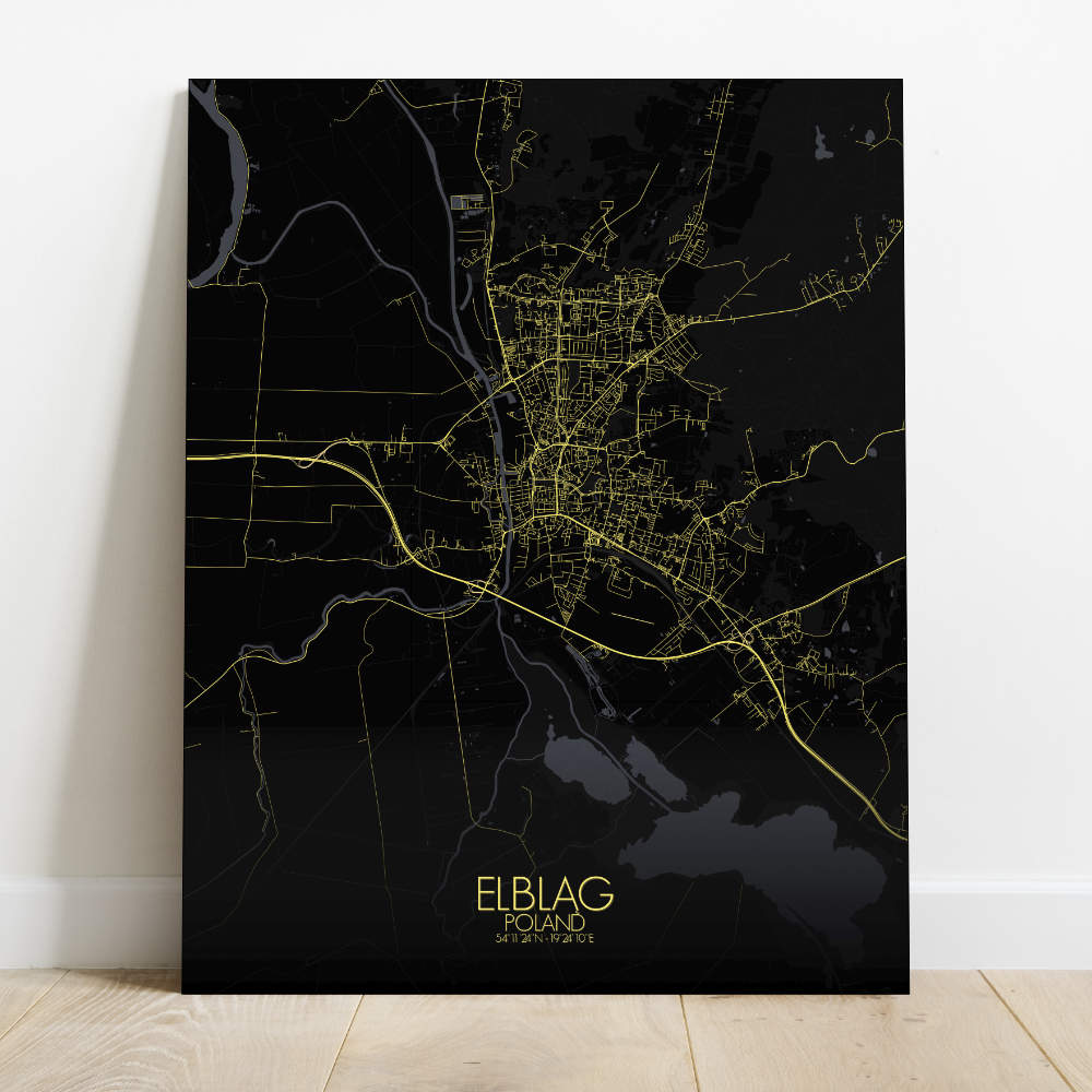 Mapospheres Elblag Night Design full page design canvas city map