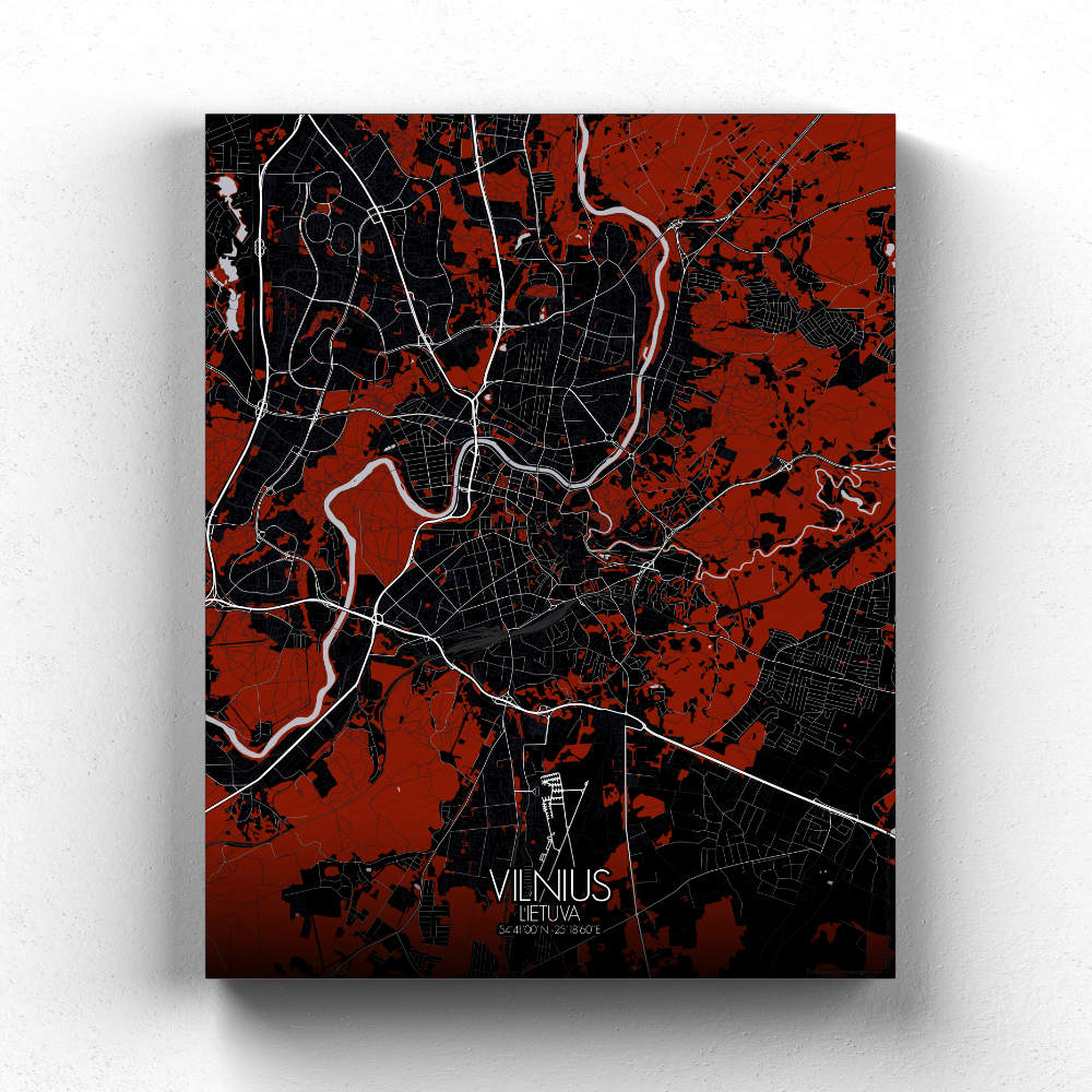 Mapospheres Vilnius Red dark full page design canvas city map