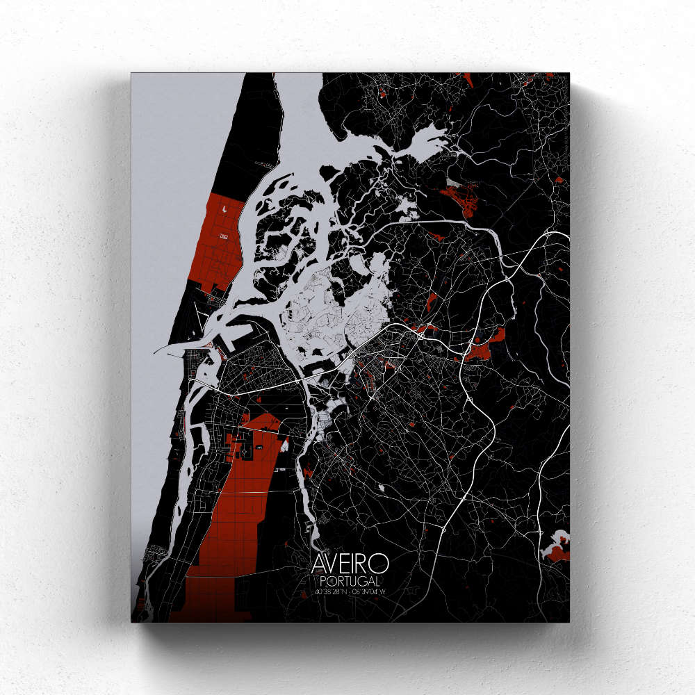 Mapospheres Aveiro Red canvas city map