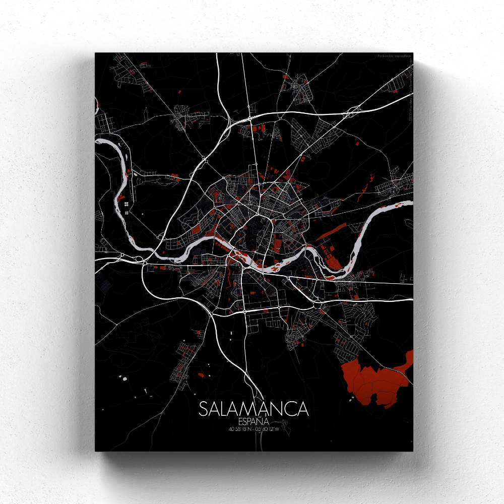 Mapospheres Salamanca Red dark full page design canvas city map