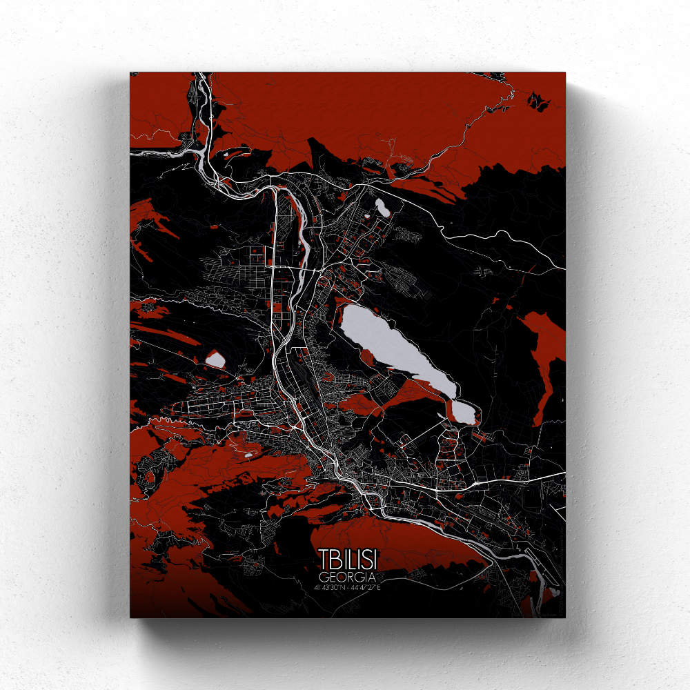 Mapospheres Tbilisi Red dark full page design canvas city map