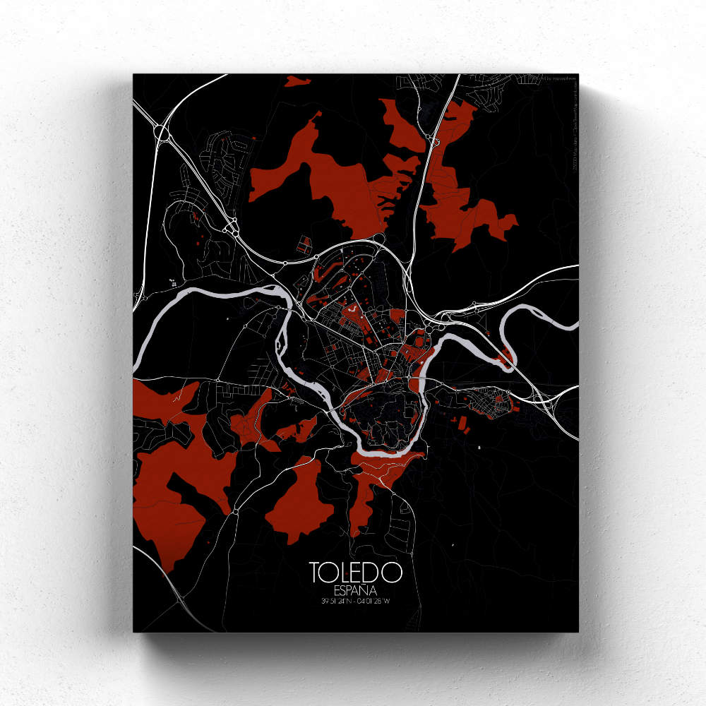 Mapospheres Toledo Red dark full page design canvas city map