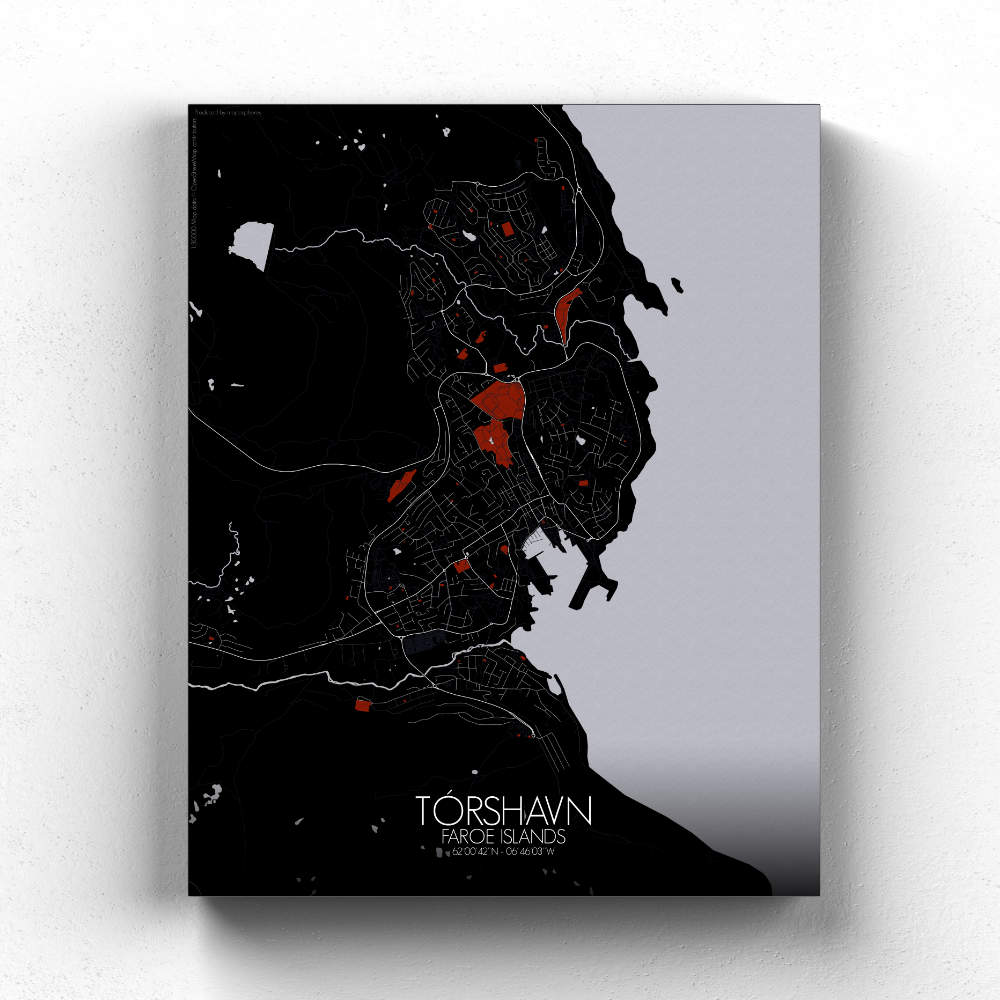 Mapospheres Torshavn Red dark full page design canvas city map