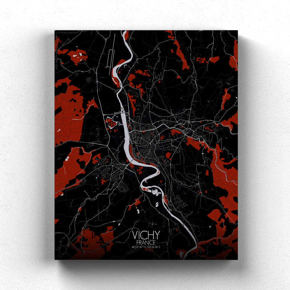 Mapospheres Vichy Red dark full page design canvas city map