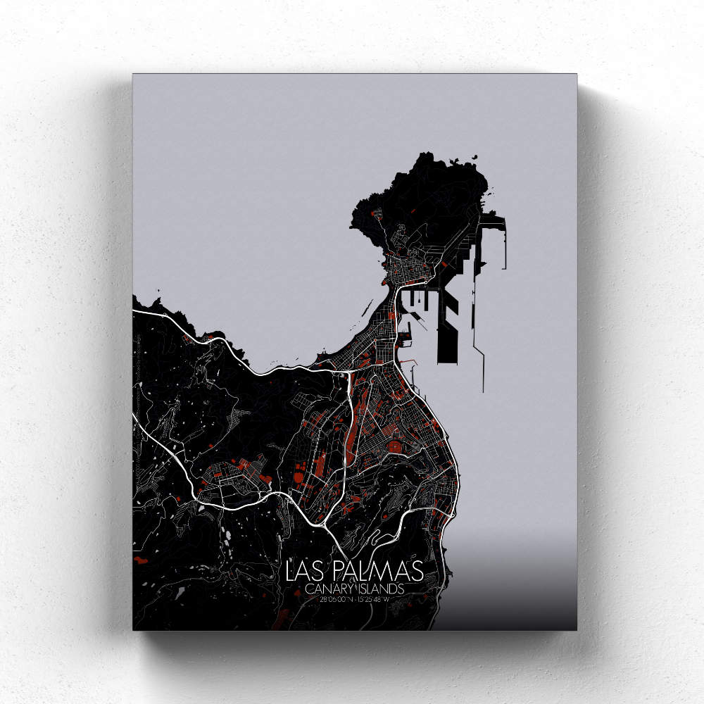 Mapospheres Las Palmas Red dark full page design canvas city map