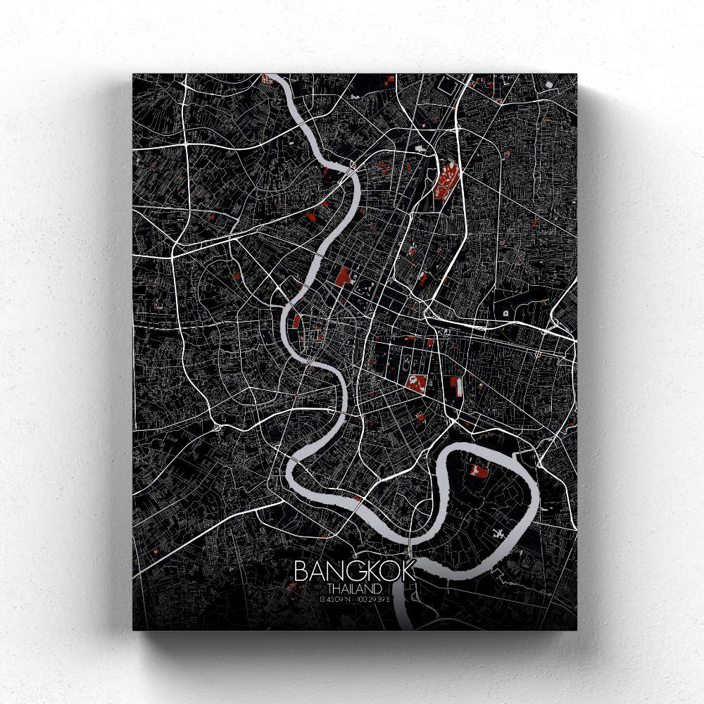 Mapospheres Bangkok Red dark full page design canvas city map