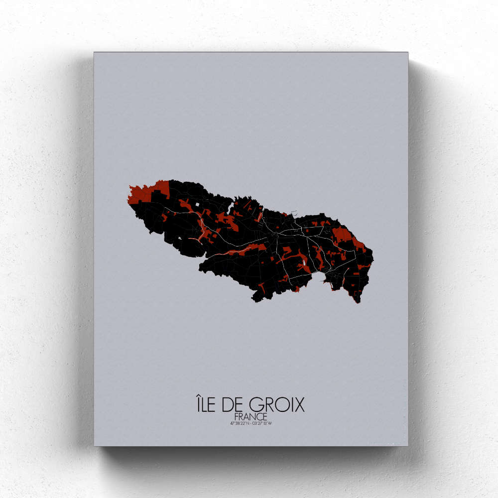 Mapospheres Groix Red dark full page design canvas city map
