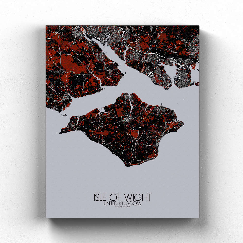 Mapospheres Isle of Wight Red dark full page design canvas city map